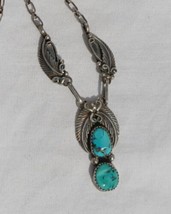 Richard Begay Native American Sterling Silver Turquoise Feathers Chain N... - £158.27 GBP