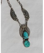 Richard Begay Native American Sterling Silver Turquoise Feathers Chain N... - £155.06 GBP