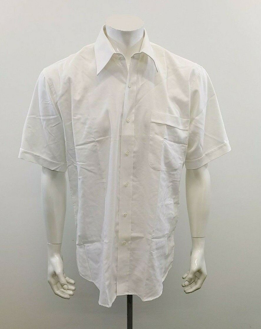 Cricketeer Men&#39;s Short Sleeve Button Up Dress Shirt Size 16 White Cotton... - $7.92