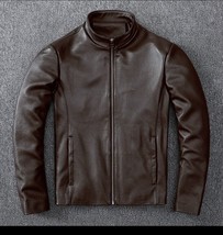 Men brown leather jacket sheepskin men winter jacket biker motorcycle ja... - £94.73 GBP+