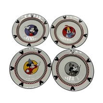 Set of 4 Disney Mickey Mouse Checkered Dessert Lunch Plate 7 1/2&quot; Stoneware - £22.05 GBP
