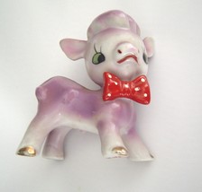 Vintage Purple Cow Gold Accents with Red Bow Tie Ceramic Figurine  - $18.99