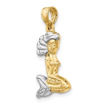 14K Two Tone Gold 3D Mermaid Pendant Charm Jewelry 26mm x 14mm - $78.31