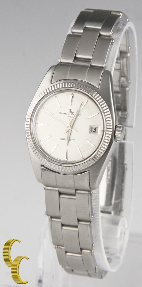 Ladies Baume & Mercier Stainless Steel Baumatic Automatic Watch w/ Date 1215 Vtg Item image 2