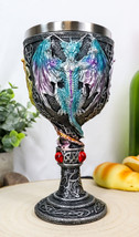 Ebros Large Winged Red Purple Blue Triad Dragon Wine Drink Goblet Cup Ch... - $25.99