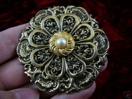 (br-6) Faux Pearl wreath flower Victorian brass pin pendant - £16.96 GBP