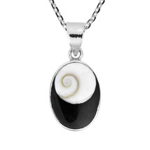 Versatile Oval Swirl Shiva Shell and  Black Onyx Sterling Silver Necklace - £14.78 GBP