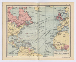 1912 Antique Map Of Nprth Atlantic Oc EAN Ship Routes Verso Azores Canary Islands - £21.42 GBP