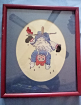 VINTAGE framed Raggedy Ann Hanging Upside Down to Dry Framed needlepoint - $21.43