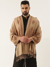 Viscose Embroidered Men Shawl  (Beige) Embroidered 28x80 Inches - £49.11 GBP