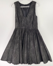 A|X Armani Exchange Dress Womens 6 Black Gray Fit Flare Ruffled V Neck Cocktail - £51.43 GBP