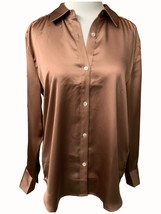 Rachel Zoe collared button down long sleeve brown polyester blouse NEW Medium - £25.62 GBP