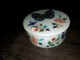Collectible White Marble Jewelry Box Multi Butterfly Inlay Art Housewarming Deco - £316.90 GBP