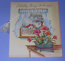 Vintage Birthday Greeting Card 1940&#39;S To My Wife Cord Tassle Cellophane Window - £15.81 GBP