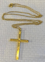 1/20 12K Yellow Gold Filled Diamond Cross Necklace Fine Jewelry 19&quot; Curb Chain - £40.05 GBP