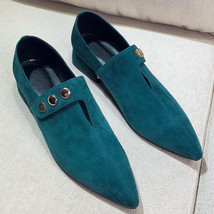Women&#39;s natural suede leather rivet hook&amp;loop pointed toe slip-on flats loafers  - £79.73 GBP