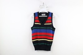 Vintage 70s Boys Medium Rainbow Striped Color Block Knit V-Neck Sweater ... - $29.65