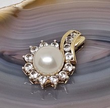 925 Sterling Silver Vermeil Button Pearl White Topaz Pendant Gold Plate over 925 - £20.06 GBP