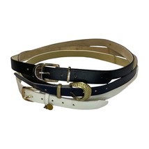 Women&#39;s Black White Leather Gold Tone Buckle Fashion Waist Belt Size 16 ... - $38.69