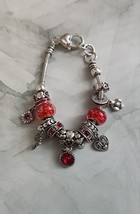 Charm Bracelet Birthstone July Euro-Style Lampwork Beads Red Rhinestone - £7.89 GBP