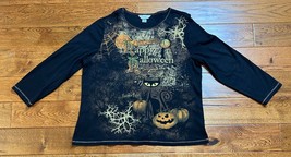 CJ Banks Happy Halloween Gem Beaded 3/4 Sleeve Womens XL Black Blouse ~ Vintage - $19.34