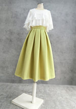 Winter Lime Green A-line Midi Woolen Skirt Women Custom Plus Size Pleated Skirt image 1