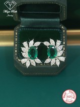 Created Emerald Unusual Stud Earrings Real 925 Sterling Silver Party For Women F - £85.83 GBP