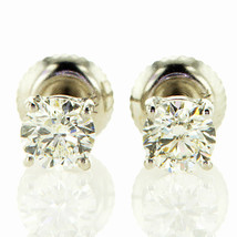 Real Diamond Stud Earrings Round Shape 0.90 Carat F SI1 Enhanced 14K White Gold - £791.66 GBP