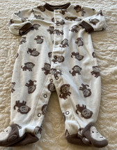 Carters Boys White Brown Monkeys Fleece Long Sleeve Pajamas 9 months - $5.88
