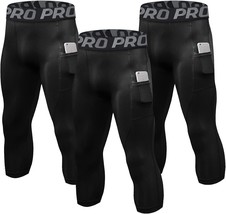 Men&#39;S Compression Pants, 3/4-Length Running Football Tights With, 3 Pack. - £31.04 GBP