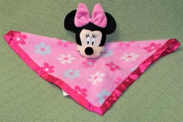 Disney Baby Minnie Mouse Security Blanket Pink Flowers Lovey Binky Plush 12&quot;X12&quot; - £10.82 GBP