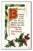 Holly Gilt Text Christmas Day Greetings Embossed DB Postcard S6 - £3.42 GBP