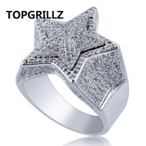  Hip Hop Five Star Rings Men&#39;s Gold Silver Color Iced Out Cubic Zircon Jewelry R - £21.74 GBP