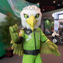 Lime Green Bald Eagle mascot costume character dressed with a Moto Jacket and Ba - £946.11 GBP