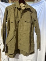 VTG US Army WW2 Shirt Olive Drab Wool Flannel Green NAMED - $49.49