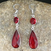 925 Sterling Solid Silver Pear Ruby Gemstone Earring BES-1065 Women Gift for Her - £14.73 GBP