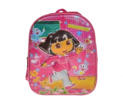 Dora Cartoon Character 3-D School Bag/ Backpack (Pink/Dark Pink) For Kids - £45.58 GBP