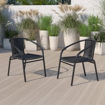 Black Rattan Indoor-Outdoor Restaurant Stack Chair, 2 Pack, Flash Furniture. - £87.80 GBP