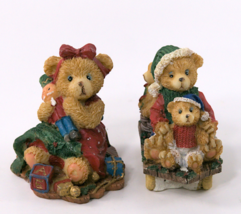 2 Christmas Bear Figurines Ceramic 3 Inch Tall - £7.83 GBP