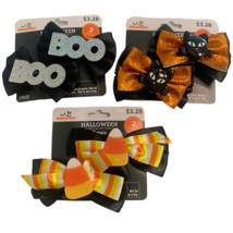 Halloween Hair Bows Black Cat Candy Corn Glitter &quot;Boo&quot; Ribbon Clips NEW ... - £10.66 GBP