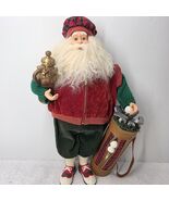 Santa Figure Golfer 16 Inch Free Standing Vintage Quality Burgandy Green - $48.79 CAD