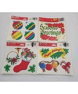 VTG christmas window clings decor lot 4 season greetings Happy Holidays ... - $15.00