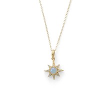 14K Yellow Gold Over Created Diamond Star &amp; Synthetic Opal Pendant Necklace 16&quot; - £94.50 GBP