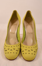 Christian Loubutin Womens Heel Green Leather Shoes 38 Italy  - $99.00