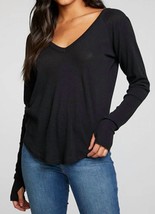 Chaser heritage waffle long sleeve double v neck shirttail tee in True Black - - £28.50 GBP