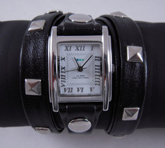 LA MER Watch Silver- Pyramid Stud Leather Wrap Watch - £77.63 GBP