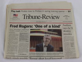 Feb 28 2003 Pittsburgh Tribune Review Newspaper Mr Fred Rogers Memorial - £39.55 GBP