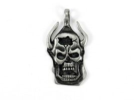 Gothic Metal Necklace Pendant, Skull w/Bull&#39;s Horns &amp; Large Hole, #PND-19 - £3.62 GBP