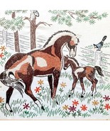 Horses On Farm Thread Yarn Art Framed 1960-70s Antique Original Artwork SS - $232.49 CAD