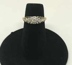 10K Yellow Gold .10ct Diamond Ring With Diamond Accents Set In White Gold Hearts - £232.00 GBP